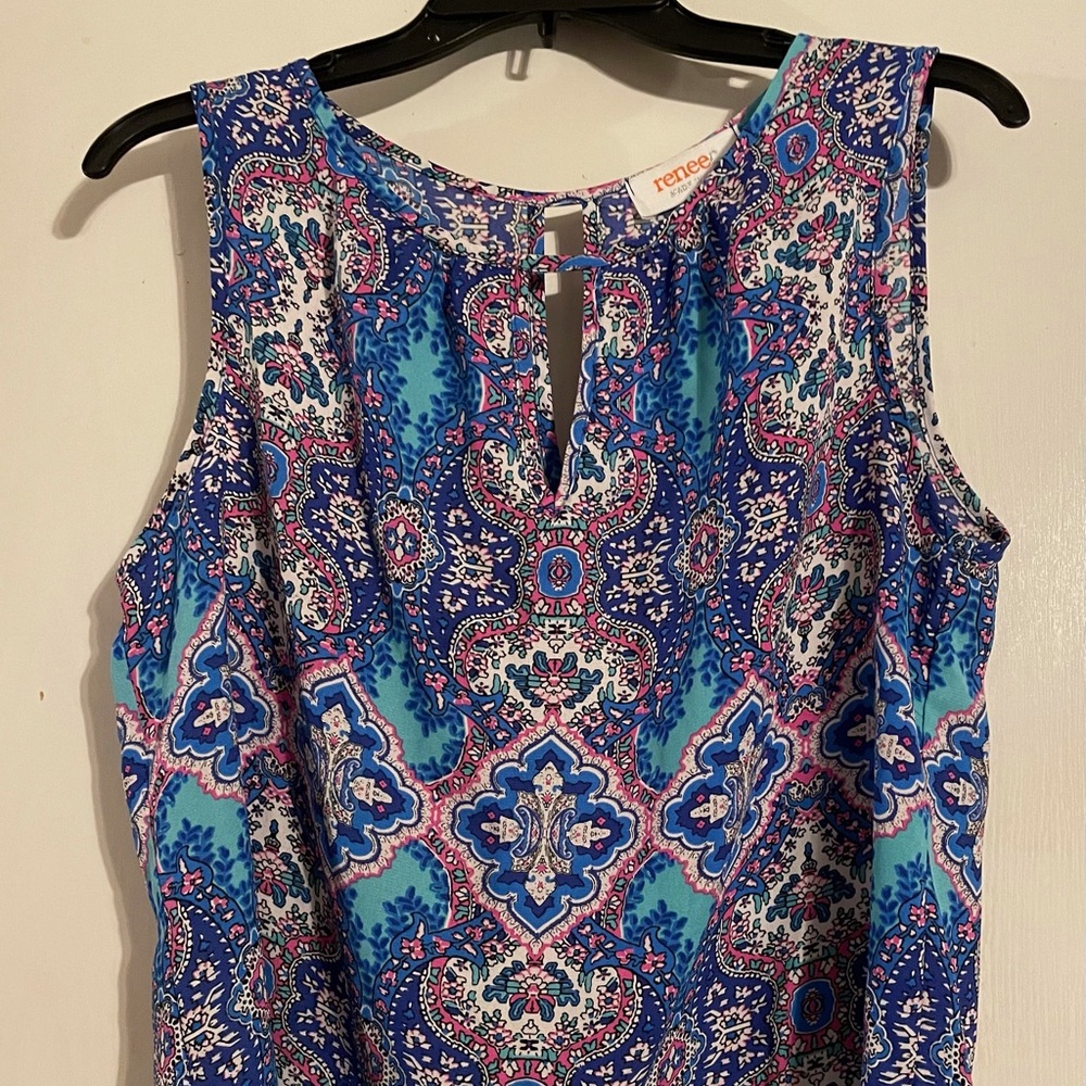 Renee C. paisley pattern with blue white and pink tank top- Size medium